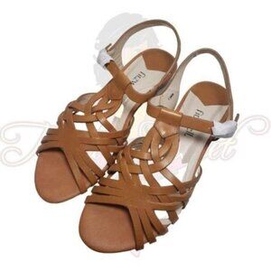 Fitzwell Tan Open Toe Buckle Slingback Flat Sandal